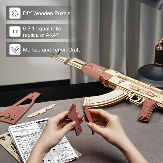 Robotime Rokr AK-47 3D Wooden DIY Kit – Fun, double firing modes.