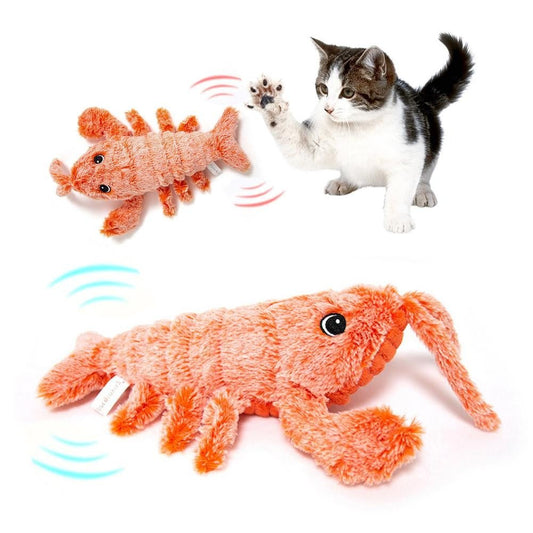 Electric Jumping Shrimp Pet Toy – USB Rechargeable, Simulated Lobster, Fun Plush Toy for Cats.