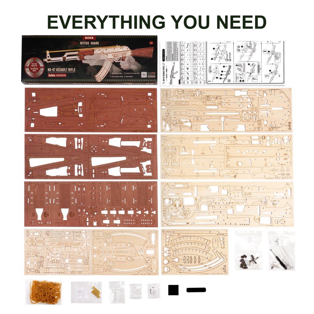 Robotime Rokr AK-47 3D Wooden DIY Kit – Fun, double firing modes.