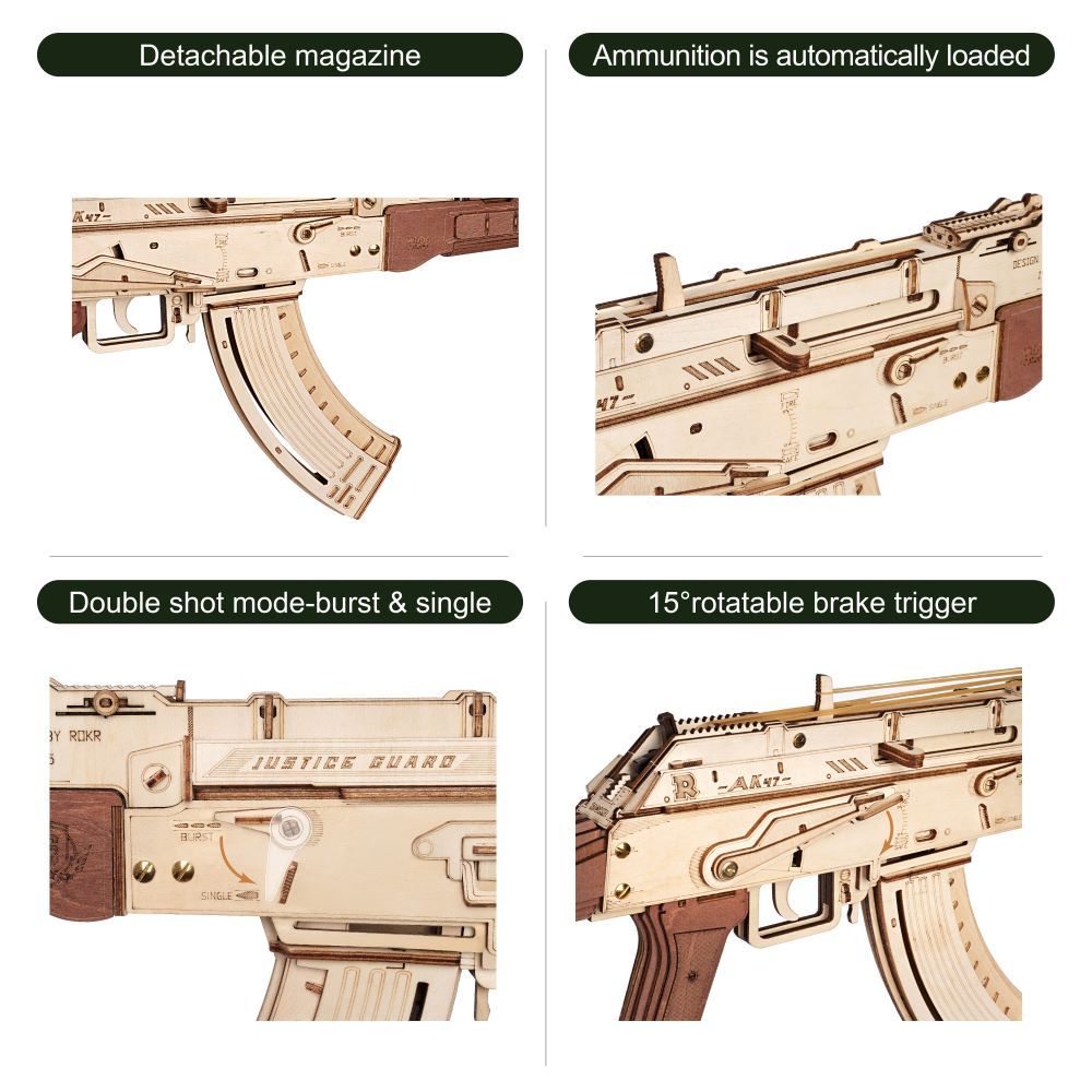 Robotime Rokr AK-47 3D Wooden DIY Kit – Fun, double firing modes.