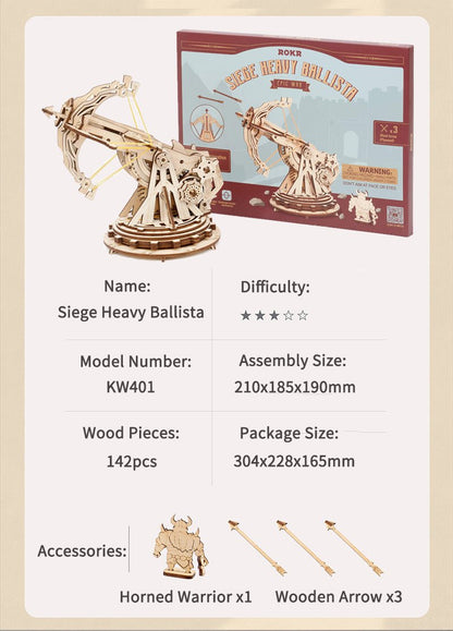 Robotime ROKR Siege Heavy Ballista 3D Wooden Puzzle – War Game, Assembly Toy, Gift for Kids and Boys (KW401)